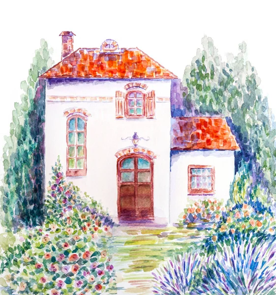 Gemütliches Haus Blühenden Garten — Stockfoto