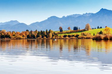 Hopfensee göl manzarası. Bavyera, Almanya