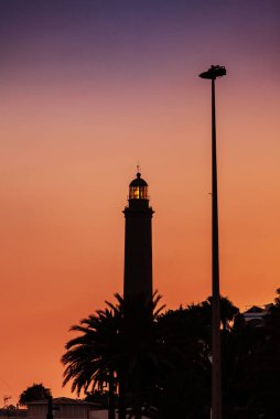 Maspalomas deniz feneri günbatımı, Kanarya Adaları, İspanya