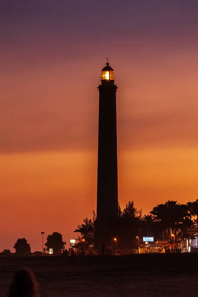 Leuchtturm Von Maspalomas Bei Sonnenuntergang Kanarische Inseln Spanien — Stockfoto