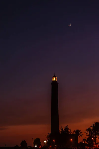 Leuchtturm Von Maspalomas Bei Sonnenuntergang Kanarische Inseln Spanien — Stockfoto