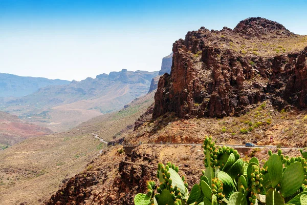 Panoramik Barranco de Fataga, Gran Canaria, Kanarya Adaları, İspanya.