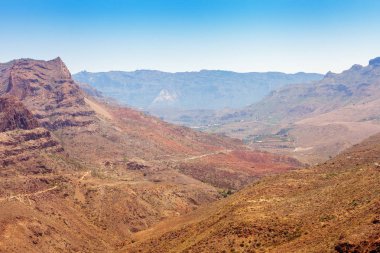Panoramik Barranco de Fataga, Gran Canaria, Kanarya Adaları, İspanya.
