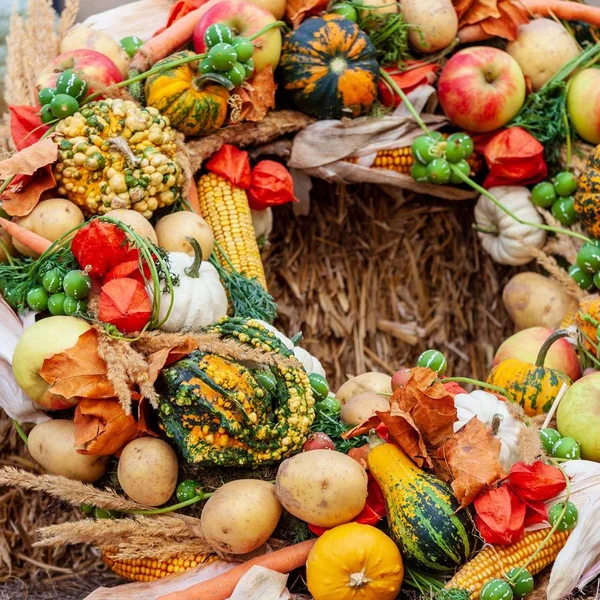 Krans Höstens Blommor Och Grönsaker — Stockfoto