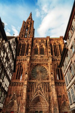 Ünlü Katedral Notre Dame de Strasbourg, Alsace, Fransa.