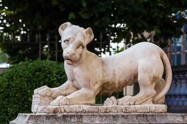 Antik aslan heykel merdivenlerde, Pavlovsk, Rusya Federasyonu