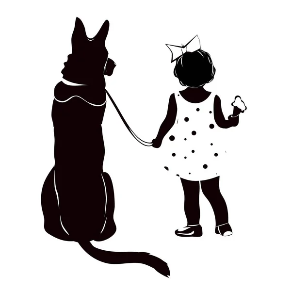 Little Girl Dog Vector Illustration — Stock Vector