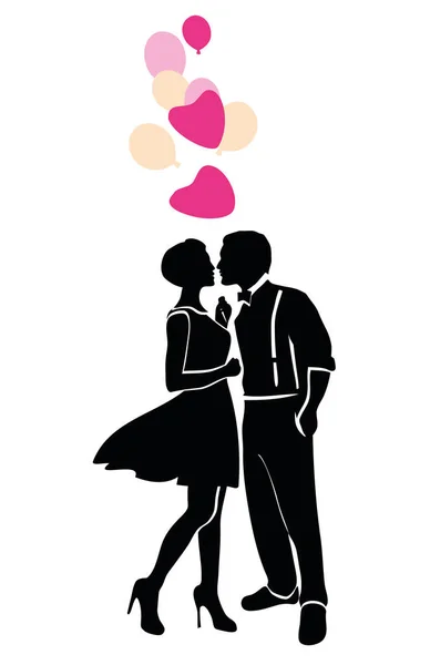 Romantic Young Couple Silhouette Vector Illustration — Stock Vector