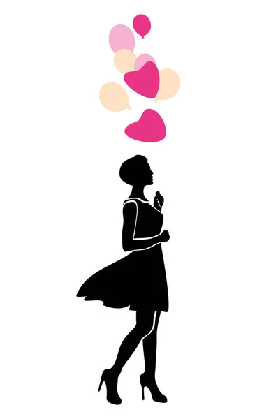 Romantic Young Girl Silhouette Vector Illustration — Stock Vector