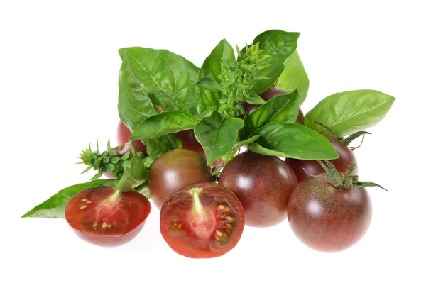 Pomodori Ciliegia Multicolore Basilico — Foto Stock