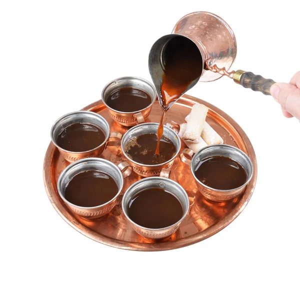 Veil Coffee Copper Cups Tray Isolated White Background — Stock Photo, Image