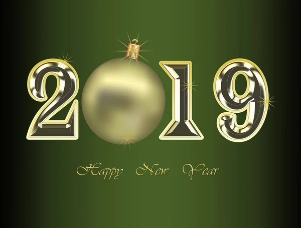 Mutlu Yeni Yıl 2019 Tebrik Kartı Illüstrasyon Koyu Arka Plan — Stok fotoğraf