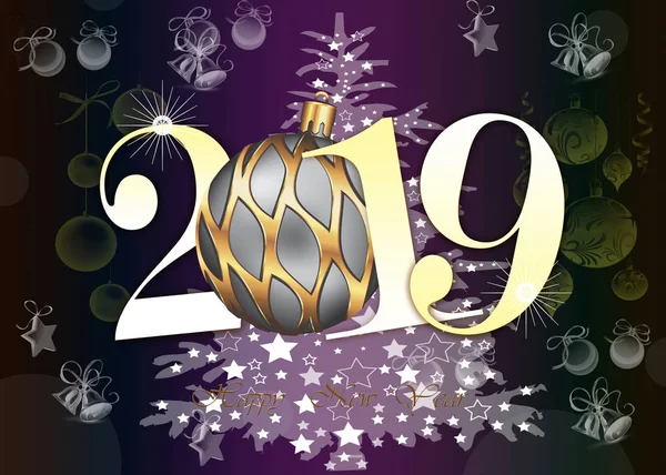 Поздравление Новым 2019 Годом Золотые Блестящие Цифры Фиолетовом Фоне Иллюстрация — стоковое фото
