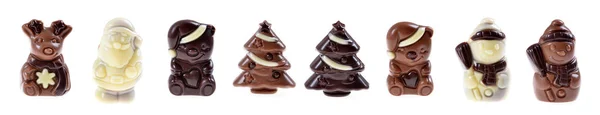 Figura Chocolate Árvore Natal Urso Boneco Neve Fundo Branco Isolado — Fotografia de Stock