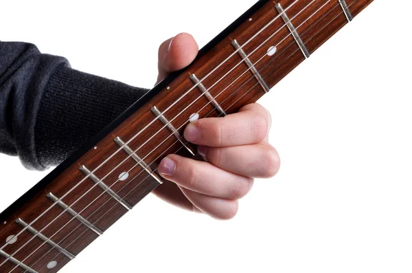 Playing Electrical Guitar Closeup View Playing Electric Guitar Young Man — Stock Photo, Image