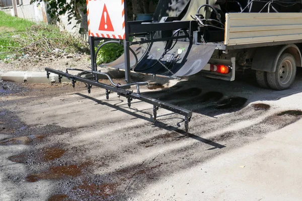 Ciężarówka Rozrzutnik Oleju Stosowania Płaszcze Rozpylania Emulsji Bitumicznej Lanca Spray — Zdjęcie stockowe