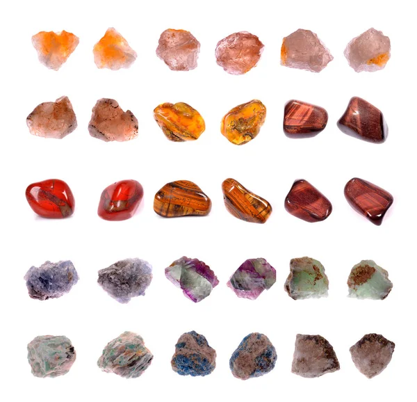 Set Natural Mineral Specimens Gem Stones Isolated White Background — Stock Photo, Image