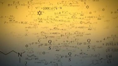 Kamera Uçan Matematiksel Denklemler Ve Formüller / Animasyon kameraya uçan sepya griarka plan matematiksel formüller sunar
