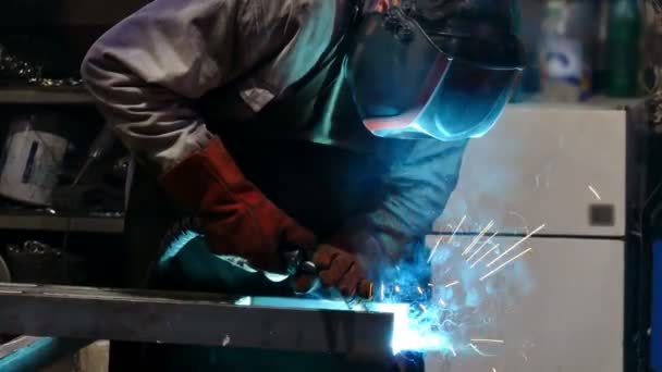 Heavy Industry Worker Welding Construction Factory Welding Steel Parts Metal — Stock Video