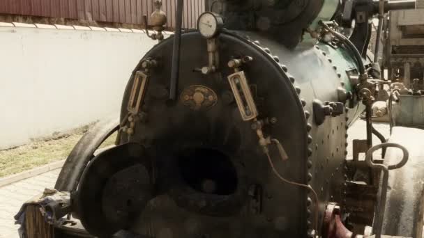 Stoomketel Stoommotor Firebox Stoommotor Gebruikt Als Aandrijving Dorsmachines Bewerken Landbouw — Stockvideo