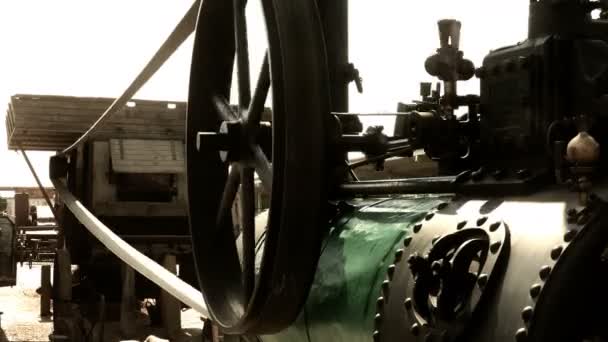 Steam Engine Drive Steam Engine Gebruikt Als Aandrijving Dorsmachines Landbouw — Stockvideo
