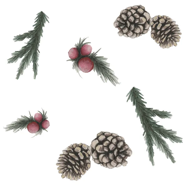 Seamless Pattern Christmas Mood Hand Drawn Water Color Illustration Pine — Stock Photo, Image