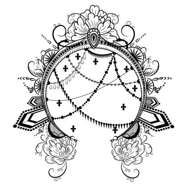 vektör grafikleri siyah beyaz çerçeveler dekoratif objeler ile yuvarlak