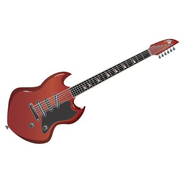 Kırmızı elektro gitar vektör çizim altı dizeleri renkli.