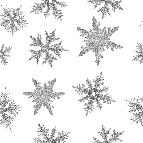 平らな白い背景にシームレス パターン鉛筆手描き黒と白 Snoflakes — ストック写真
