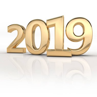 3D render (resimde) altın Metal 2019 yıl. İki bin on dokuz. Sayılar, tarihler, harfler, karakter. Kutlama. Yeni Yılınız Kutlu Olsun.
