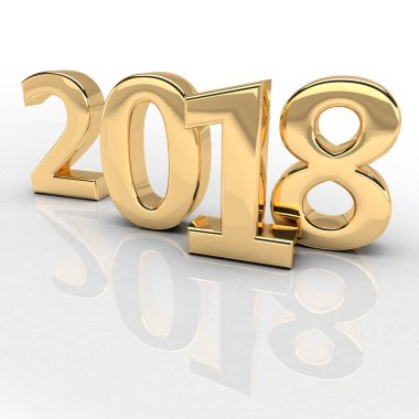 3D render (resimde) altın Metal 2018 yıl. İki bin on sekizinci. Sayılar, tarihler, harfler, karakter. Kutlama. Yeni Yılınız Kutlu Olsun.