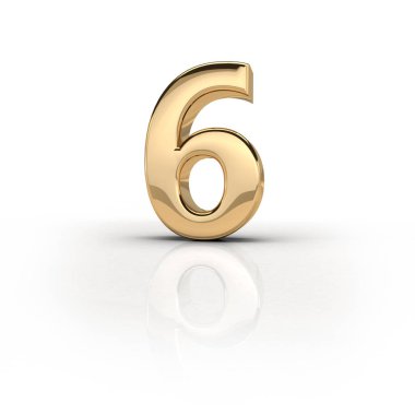 3D render (resimde) altın Metal karakter 6, altı. Sayılar, tarihler, harfler, karakter. Kutlama. Doğum günün kutlu olsun.