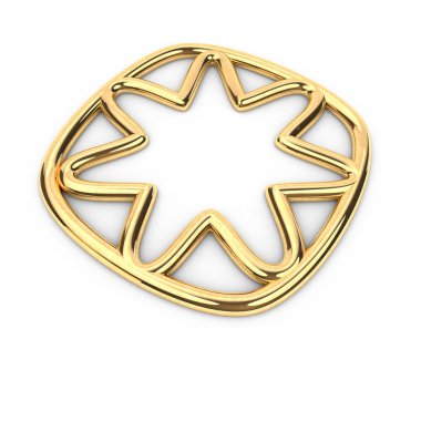 Altın şekil 3D render yuvarlak yıldız çerçeve metin, yüksek çözünürlükte beyaz arka plan üzerinde mücevher için yer ile kopya alanı ile