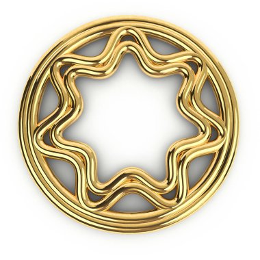 Altın şekil 3D render yuvarlak yıldız çerçeve metin, yüksek çözünürlükte beyaz arka plan üzerinde mücevher için yer ile kopya alanı ile