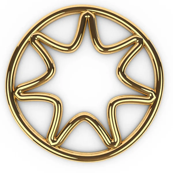 Altın şekil 3D render yuvarlak yıldız çerçeve metin, yüksek çözünürlükte beyaz arka plan üzerinde mücevher için yer ile kopya alanı ile