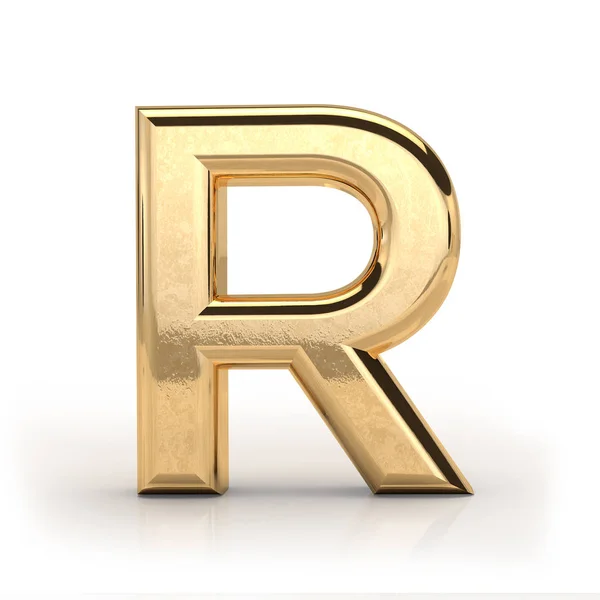 Gouden Lettertype Letter Renderen Gouden Metalen Textuur Witte Achtergrond — Stockfoto
