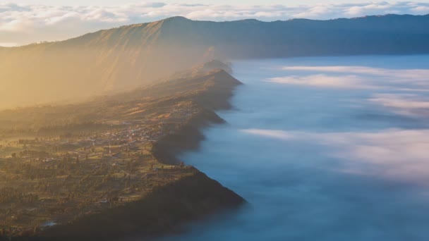Beautiful Cliff Side Village Sunlight Misty Landmark Travel Place East — Stock video