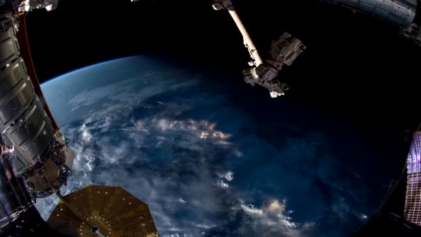 Vista Espacial Planeta Terra Gira Cena Estação Espacial Internacional Iss — Vídeo de Stock