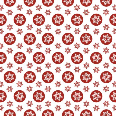 Dikişsiz desen kar taneleri kırmızı beyaz bir arka plan, bir yeni yıl kavramı ve Noel dekorasyonu tebrik kartları