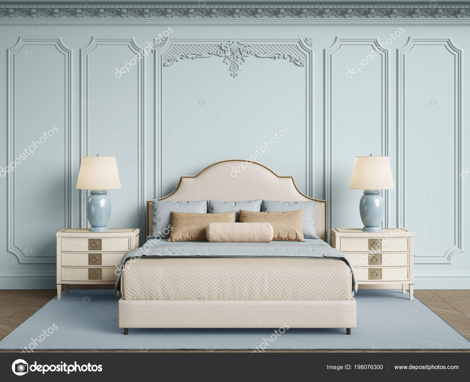 Klasik Yatak Odası Mobilya Klasik Kalıplar Ornated Korniş Duvarlarla