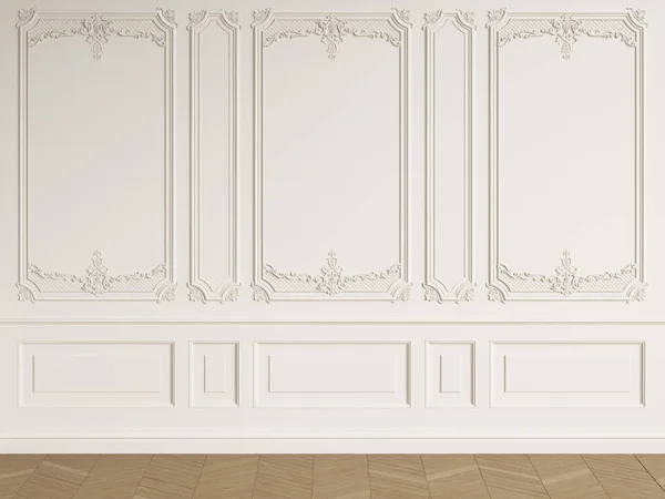 Κλασικό Εσωτερικό Άδειο Δωμάτιο Χώρο Αντίγραφο Άσπροι Τοίχοι Καλούπια Ψαροκόκκαλο — Φωτογραφία Αρχείου