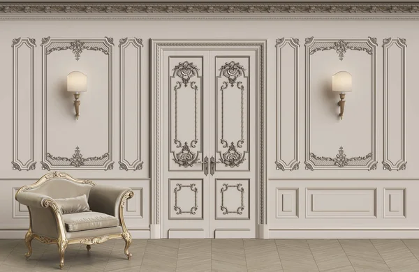 Klassischer Sessel Klassischen Interieur Mit Kopierraum Wände Mit Zierleisten Verziertes — Stockfoto