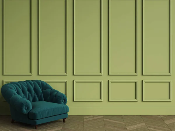Sillón Verde Esmeralda Copetudo Interior Clásico Con Espacio Para Copias — Foto de Stock