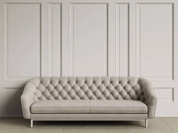 Tufted Ivory Color Sofa Classic Interior Copy Space White Walls — стоковое фото