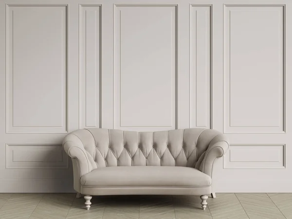 Tufted Ivory Color Sofa Classic Interior Copy Space White Walls — стоковое фото
