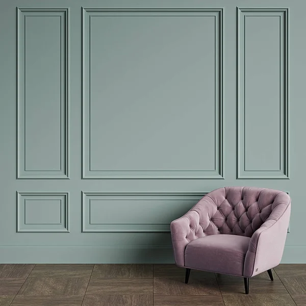 Klasyczny Fotel Klasyczny Wystrój Wnętrz Miejsca Kopii Olive Kolor Ściany — Zdjęcie stockowe