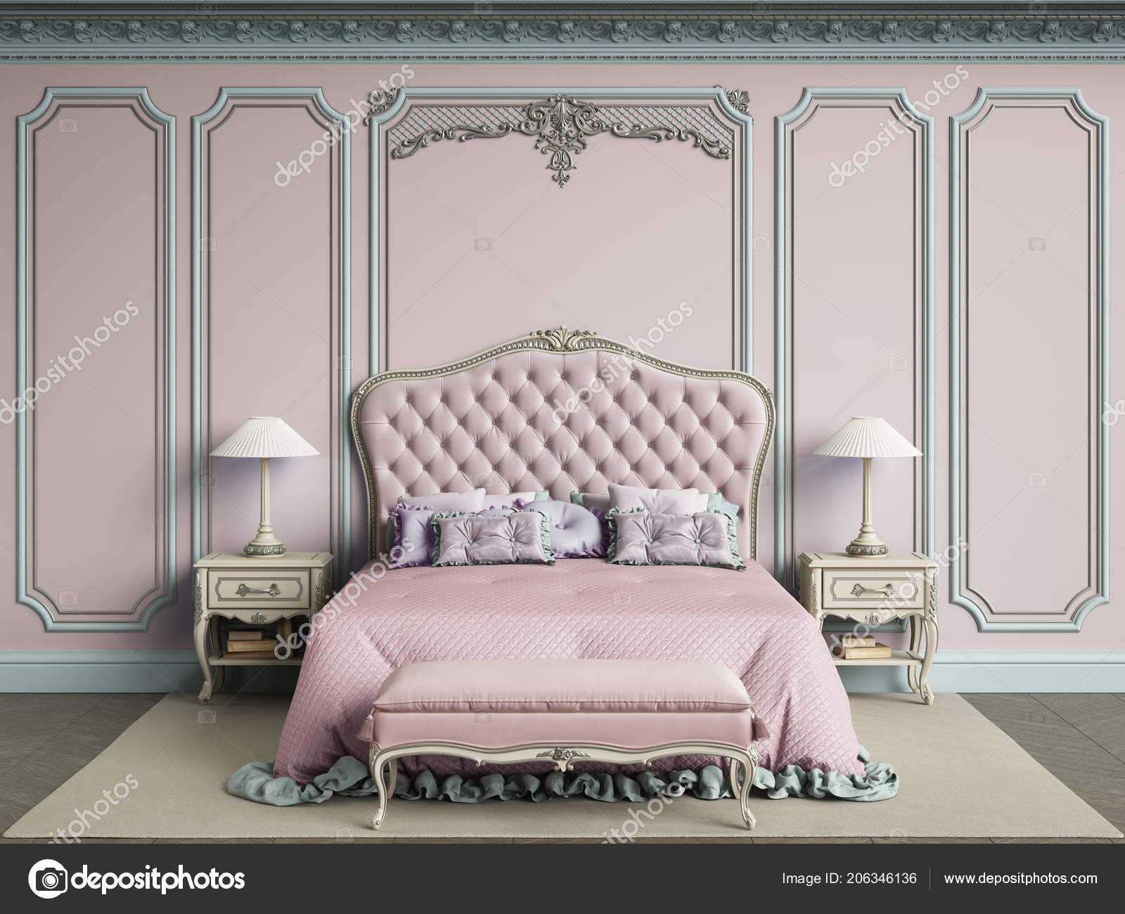 Classic Bedroom Furniture Classic Interior Blue Walls Gilded Mouldings