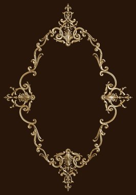 Klasik dekor çerçeve süsleme dekorasyonu için siyah arka plan üzerine izole klasik iç ile. Dijital illüstrasyon. 3D render