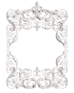 Klasik beyaz çerçeve süsleme dekor beyaz arka plan üzerinde izole klasik iç için ile kalıplama. Dijital illüstrasyon. 3D render