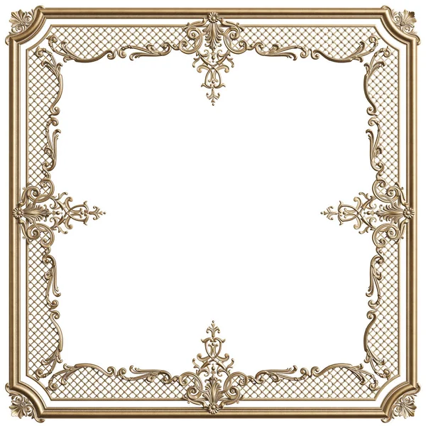 Classic Moulding Golden Frame Ornament Decor Classic Interior Isolated White — Stock Photo, Image